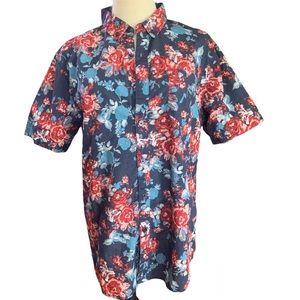 Retrofit Blue Rose Print Botton Down
